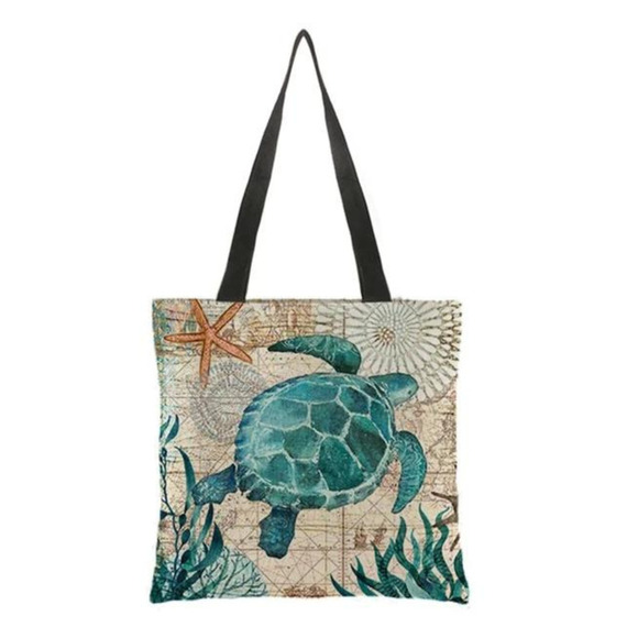 Turtle Tote Bag Tortiose Canvas Bag Sea Turtle Bag Shoulder Tote Bag Beach NEW - Picture 2 of 7